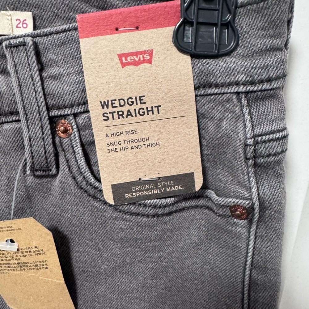 Levis Wedgie Straight High Rise Grey Jeans W26 L28 2X Short